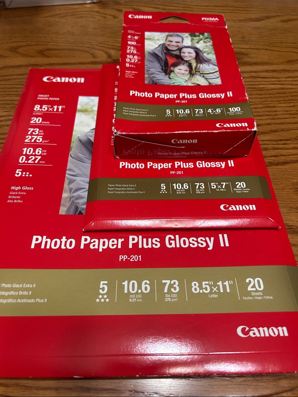Canon Photo Paper Plus Glossy II 
8.5x11 NIB, 5x7 NIB, 4x6 has approx. 65 left